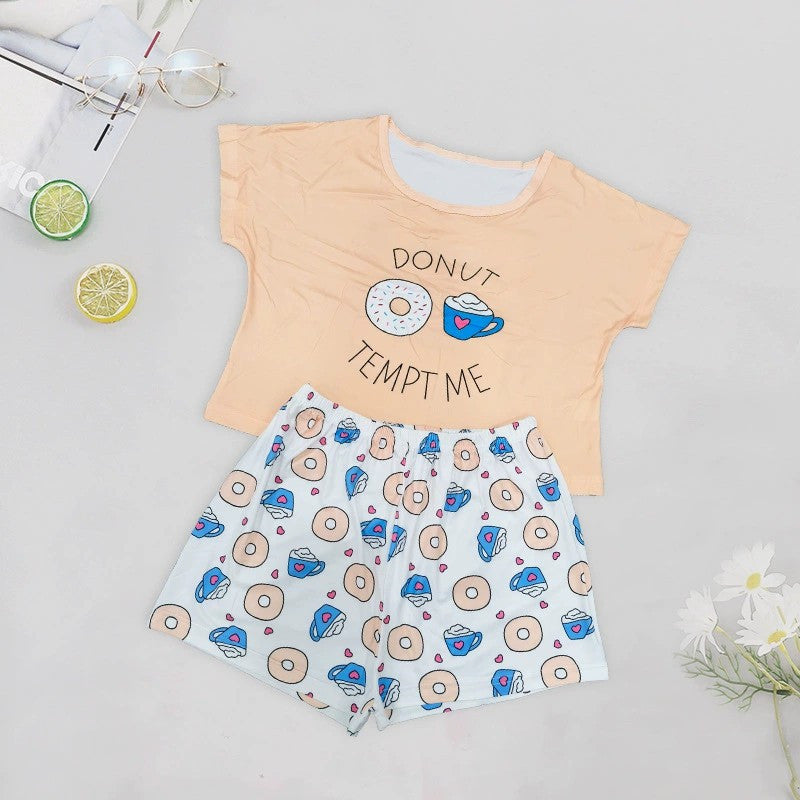 Ladies Vest Short Sleeve Shorts Cotton Pajama Set