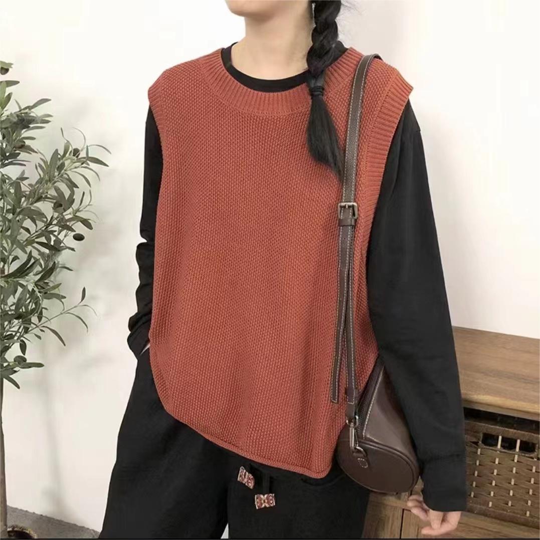 Women Sleeveless Vest Bandage Dress Outer Wear Solid Color Round Neck Vest