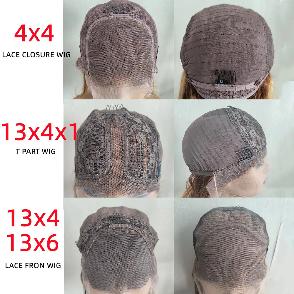 Highlight Black With Blue 13x6 Transparent Lace Frontal Wigs Human Hair Wig For Women Brazilian Hair Glueless Full Lace Wigs