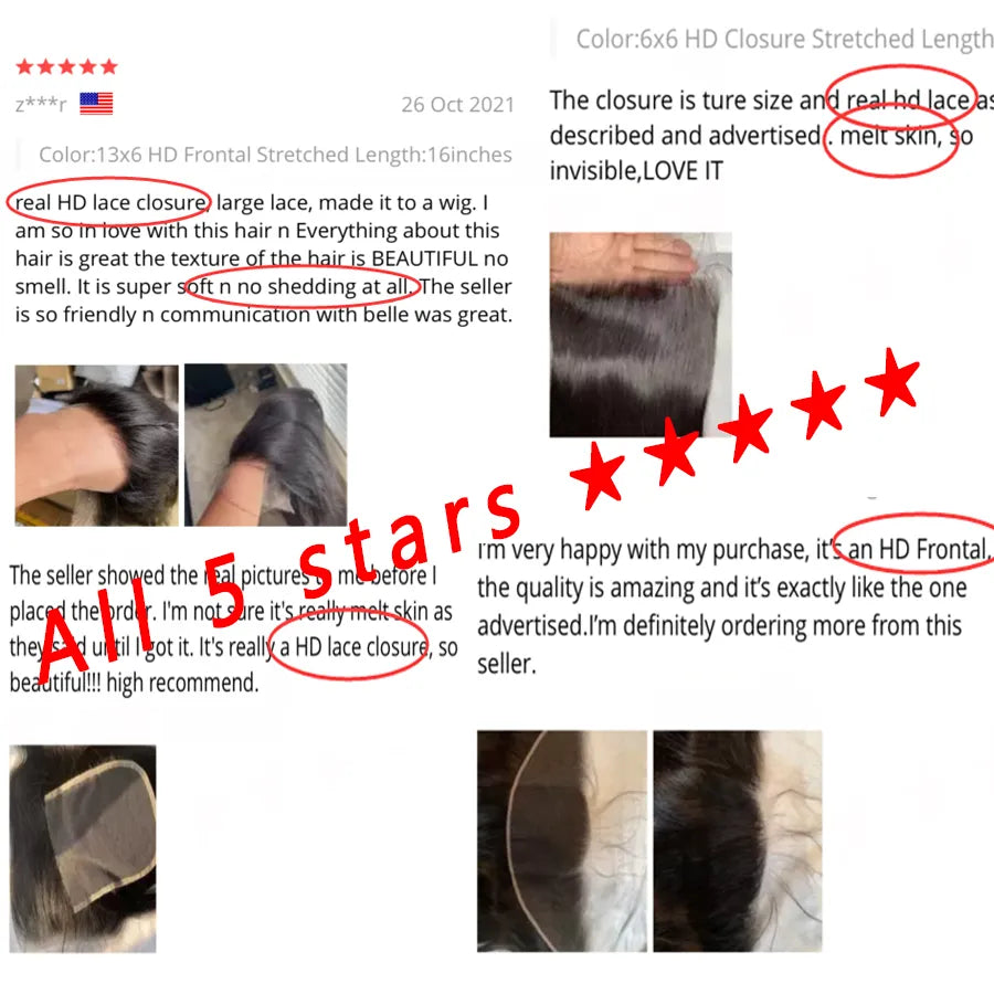 WOW ANGEL HD Lace 5x5 6x6 13x4 13x6 HD Lace Frontal Only Melt Skin Straight Hair Pre Plucked invisible HD Lace Closure Only