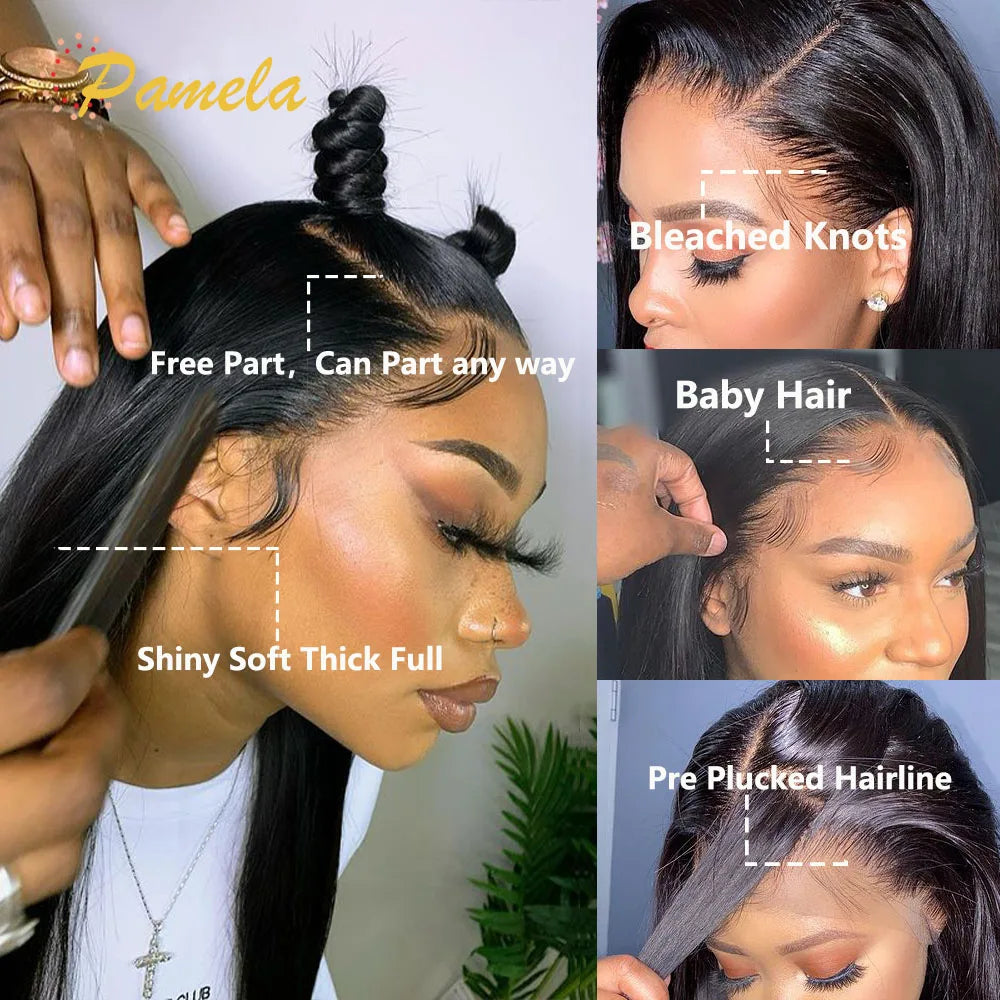Double Drawn Glueless Wig Pre Plucked Human Hair Ready To Go 250% Density Bone Straight 4x4 13X6 HD Transparent Lace Frontal Wig