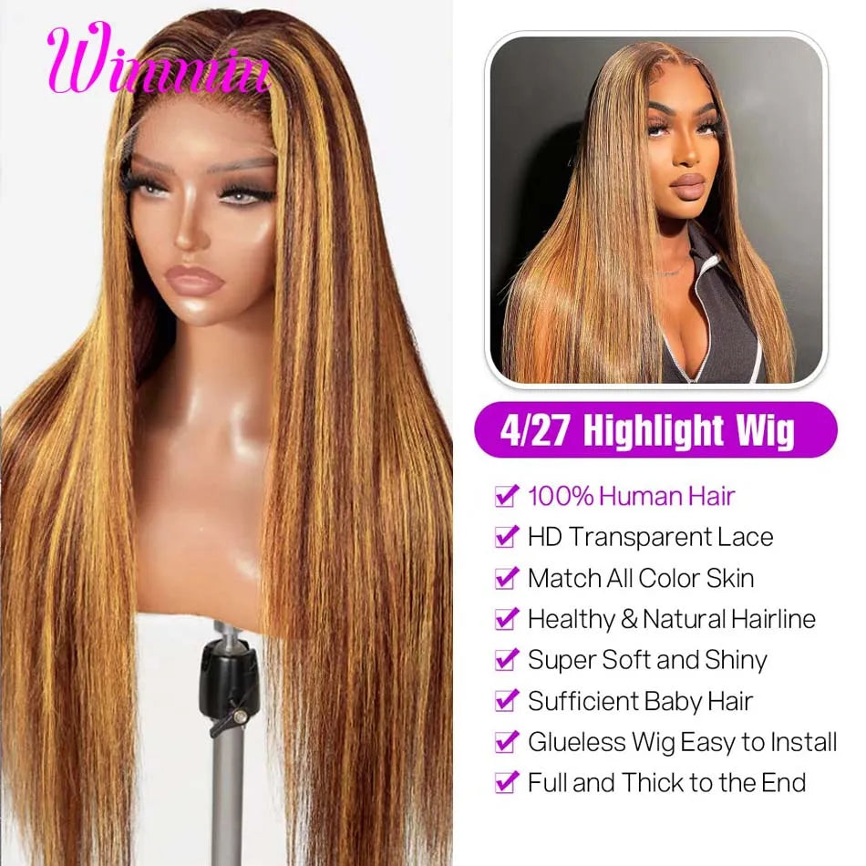 Highlight Wig Human Hair Straight Brazilian Hair 13x4/13x6 HD Lace Frontal Wig Glueless Blonde Lace Front Wig Human Hair Wimmin