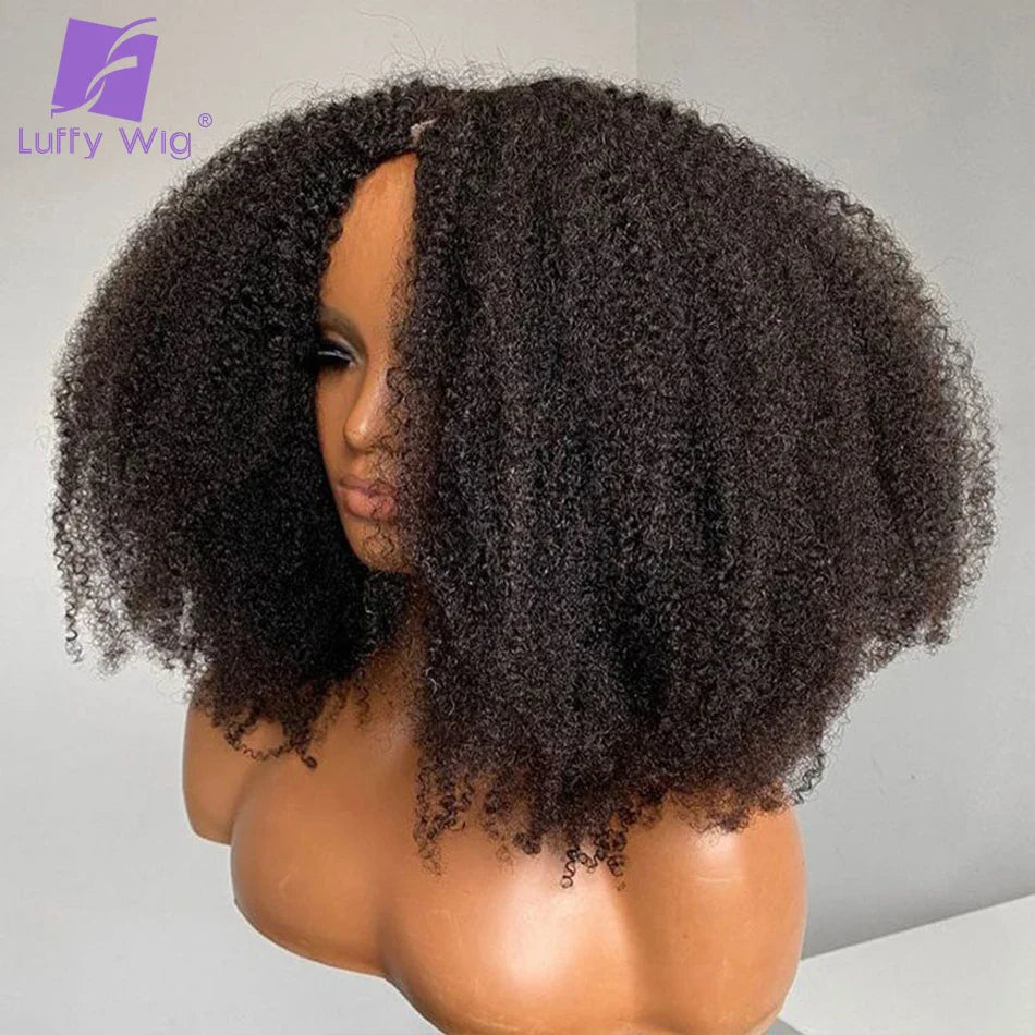 Glueless V Part Wig Kinky Curly Brazilian Human Hair No Leave Out Upgrade U Part Afro 4B 4C Deep Curl V Shape Wigs For Women