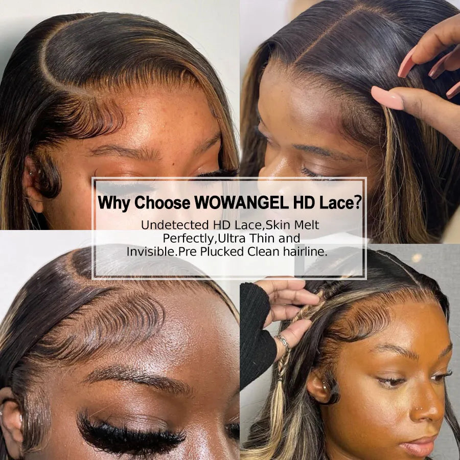 Wow Angel 1B27 Ombre Highlight 13x6 HD Lace Front Wigs Glueless Body Wave Pre plucked Ready to Wear Human Hair Wigs For Woman