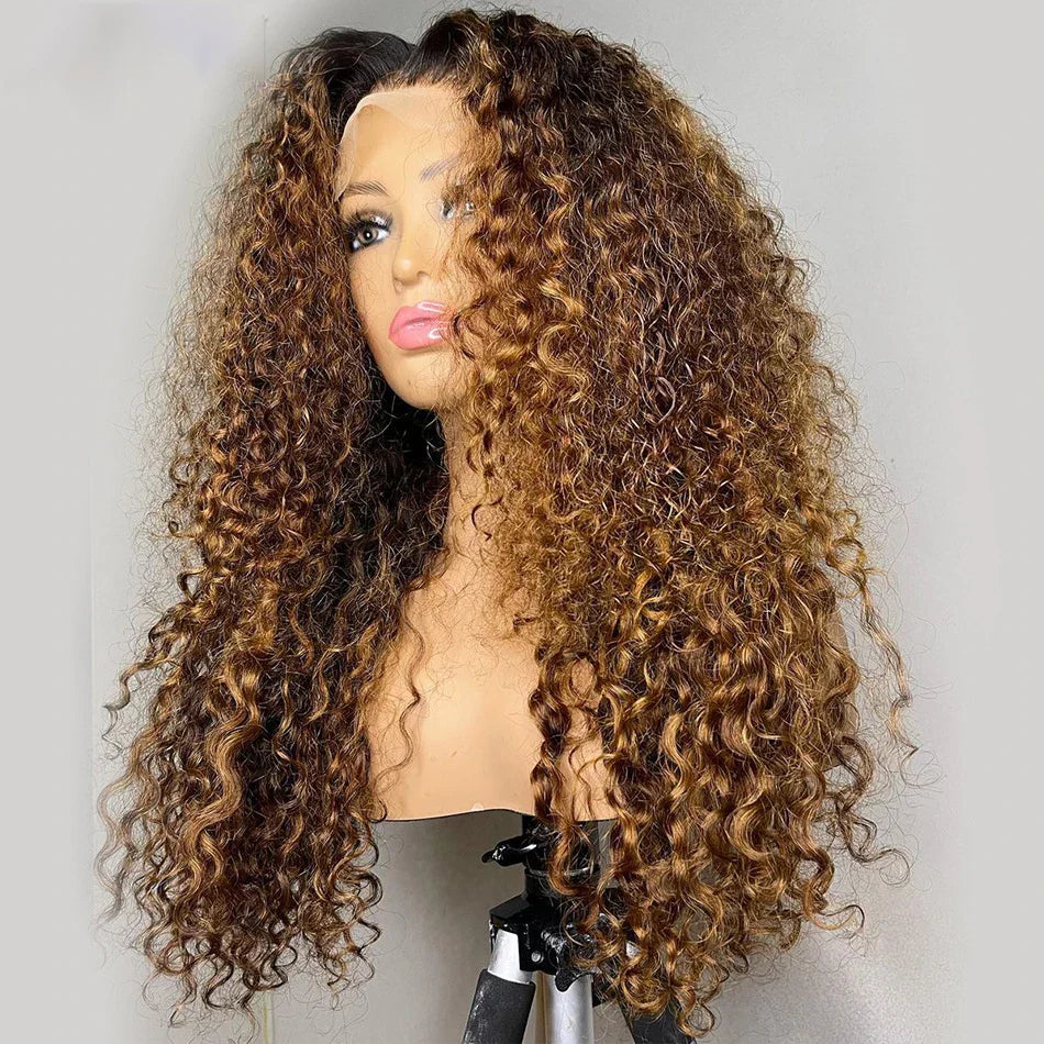 180%Density Soft Natural Hairline Ombre Blonde 26“Long Kinky Curly Lace Front Wig for Black Women BabyHair Glueless Preplucked