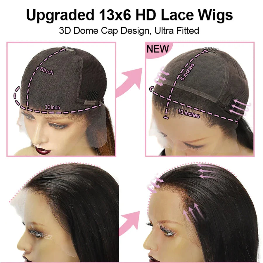 34inch Real HD Lace Front Wig Pre Plucked Straight Wigs 13x6 HD Transparent Lace Frontal Human Hair Wig Brazilian Hair For Woman