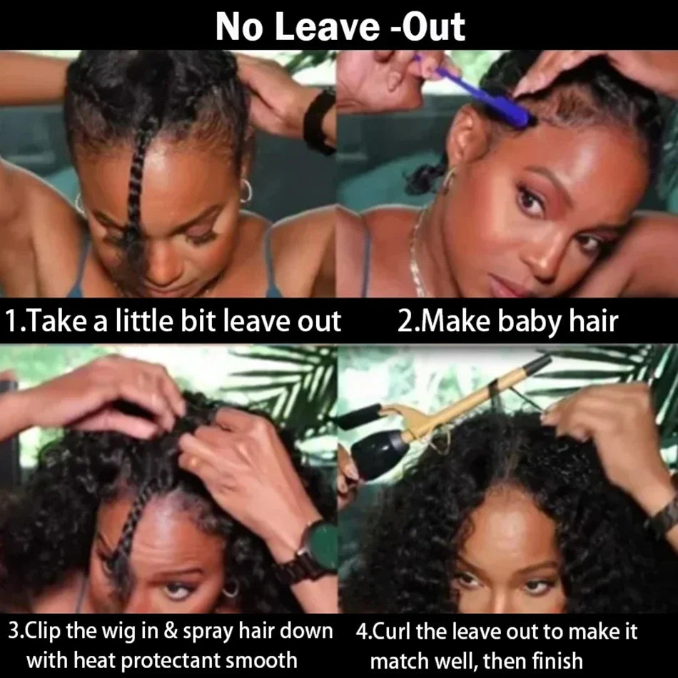 Short Afro Kinky Curly V Part Wig Human Hair No Leave Out Kinky Curly V Part Glueless Human Hair Wigs for Women with Lace Front