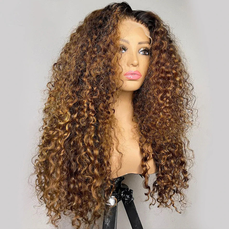 180%Density Soft Natural Hairline Ombre Blonde 26“Long Kinky Curly Lace Front Wig for Black Women BabyHair Glueless Preplucked
