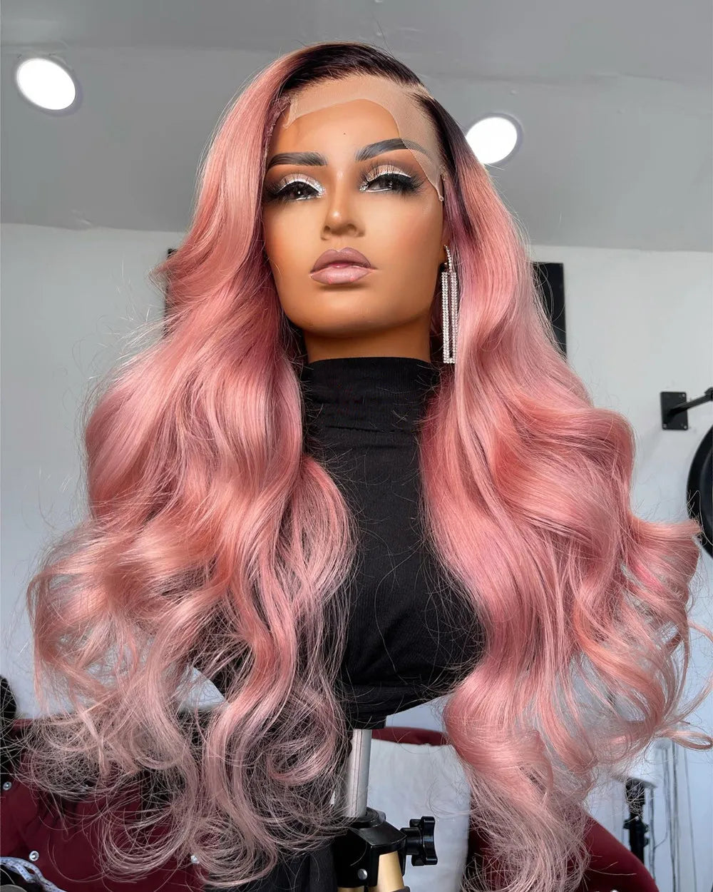 Glueless Ombre Pink Blonde with Dark Roots HD Transparent Lace Front Wigs Human Hair for Women Wavy Full Lace Wigs Pre plucked