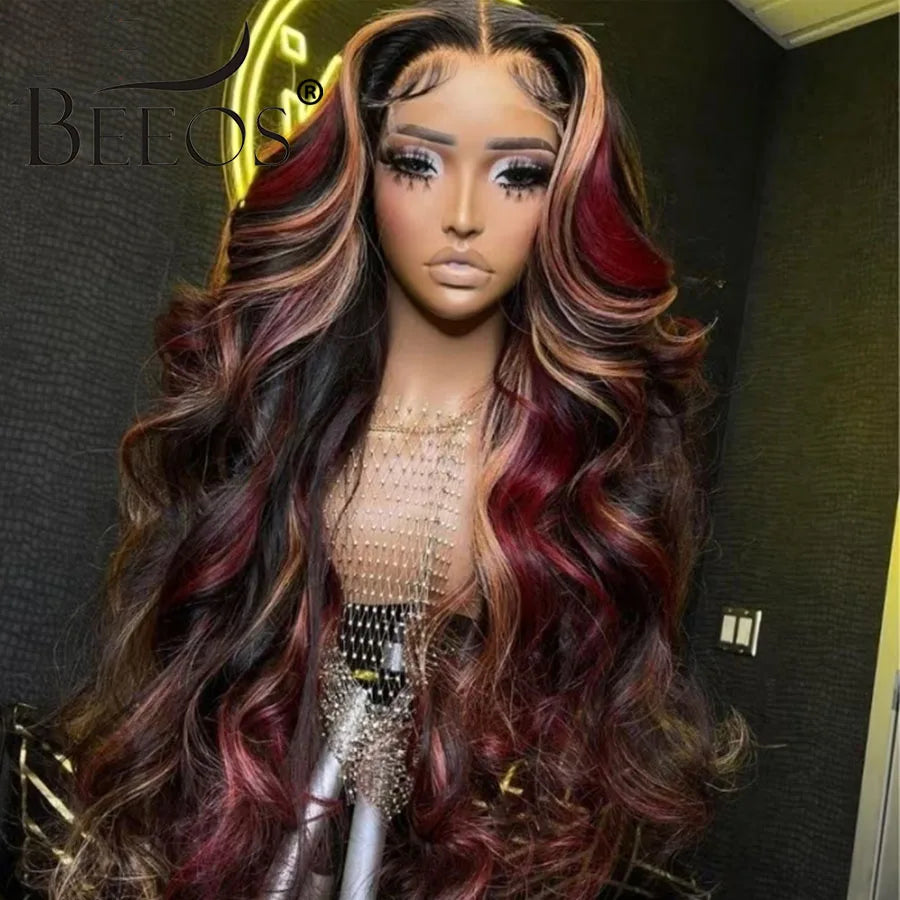 Ombre Highlight Blonde Red Glueless 13x6 HD Lace Frontal Human Hair Wigs Ready To Wear Pre plucked 5x5 HD Closure Wig Body Wave