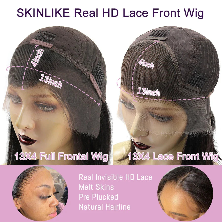 WOWANGEL HD Lace Frontal Wigs 13x4 Lace Frontal Human Hair Wig Melt Skins 250% Full Frontal Wigs Silky Straight Wigs For Woman