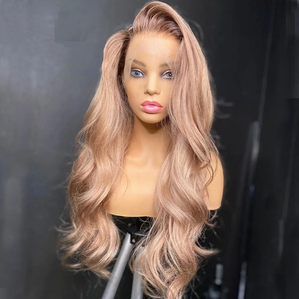 Body Wave Soft 26Inch Long Highlight Ombre Pink Blonde Full Lace Front with 4x4Silk Base Wig For Black Women Babyhair Preplucked