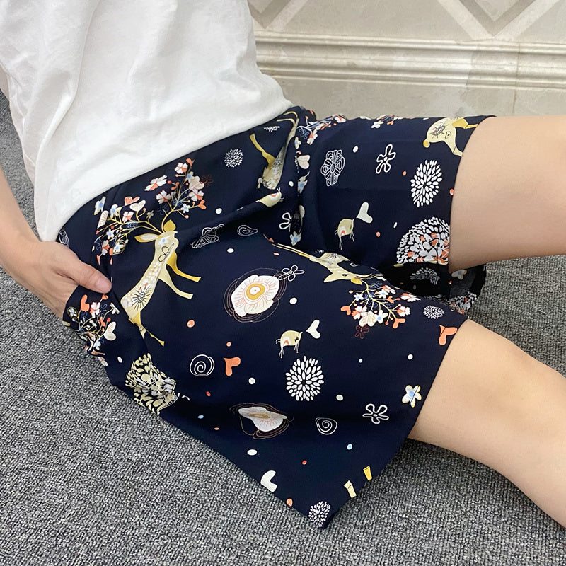 Summer Women's Pajama Pants Cotton Silk Shorts Home Loose