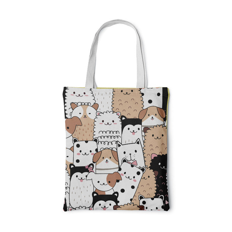 Fashion Women Foldable Canvas Handbag Cute Cartoon Animal Tote Casual Large Capacity Shopping Shoulder Bags Girls Pink Handbag