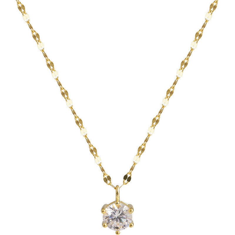 925 Sterling Silver Single Diamond Necklace Female Design Sense Clavicle Chain