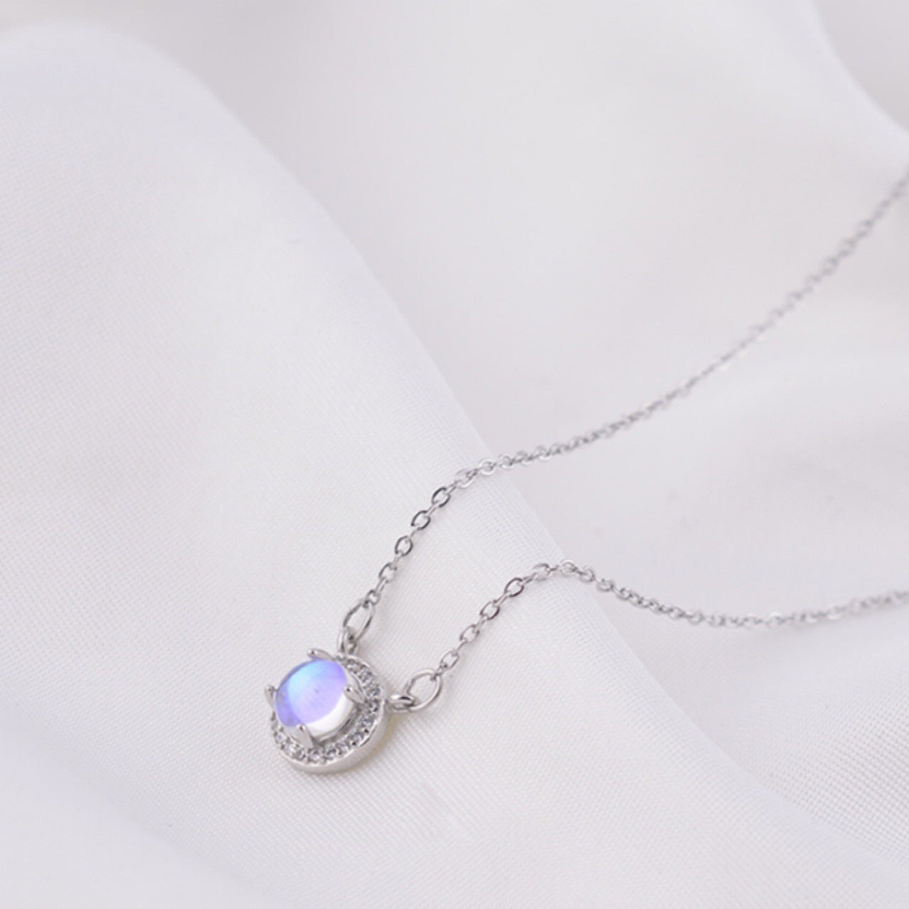 925 Silver Necklace Moonstone Micro-inlaid Full Diamond