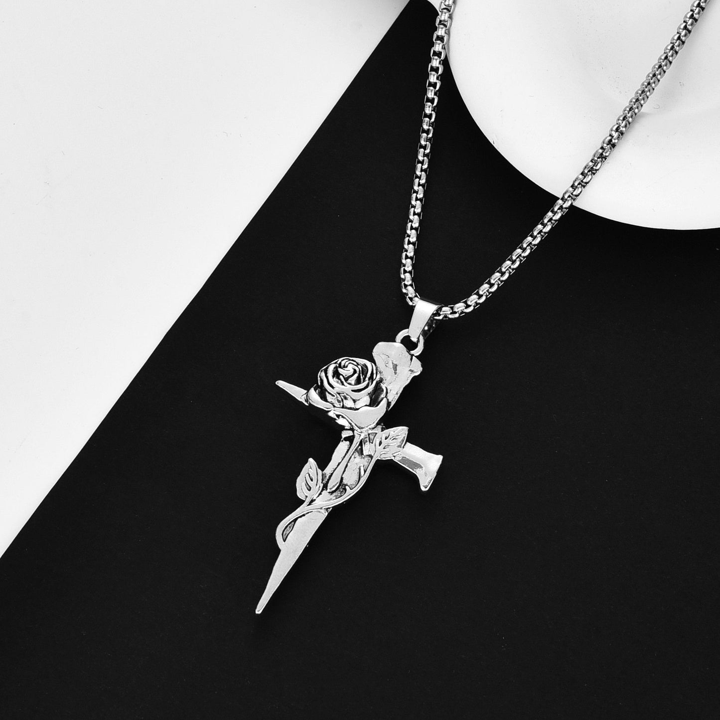 Retro Rose Cross Ornament Men And Women Long Necklace