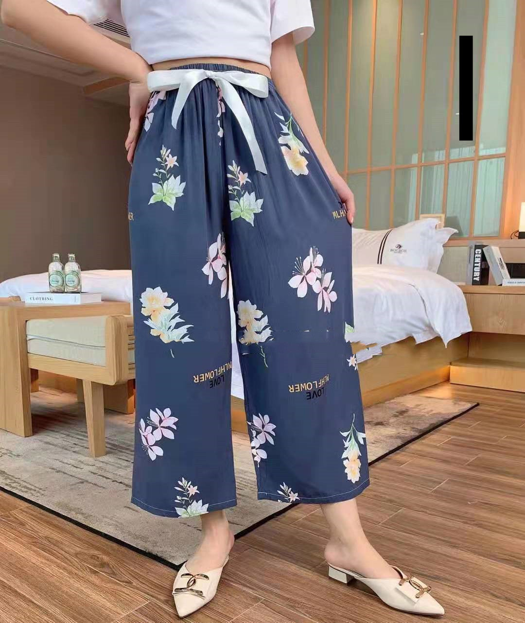 Cotton Silk Pajama Pants, Thin Cotton Silk Wide-leg Pants, Home
