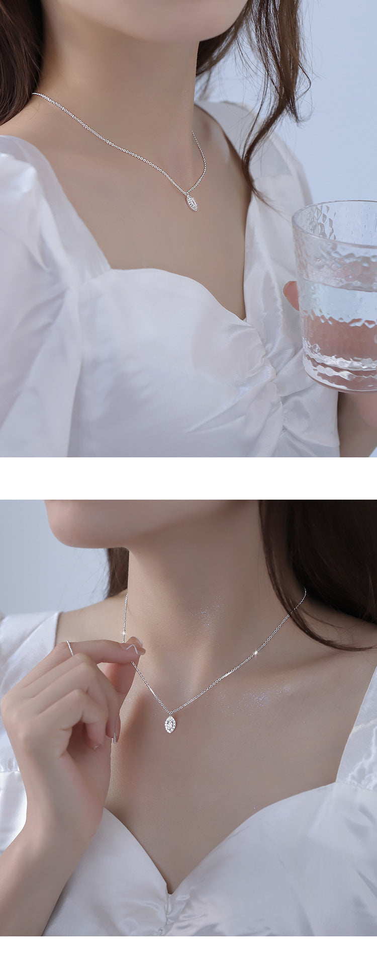 S925 Sterling Silver Diamond Water Drop Necklace Female Clavicle Chain