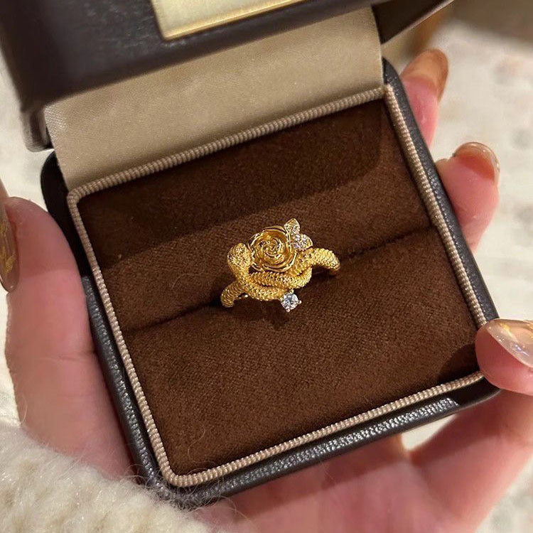 Golden Rose Middle Ancient Snake Ring Female Fashion