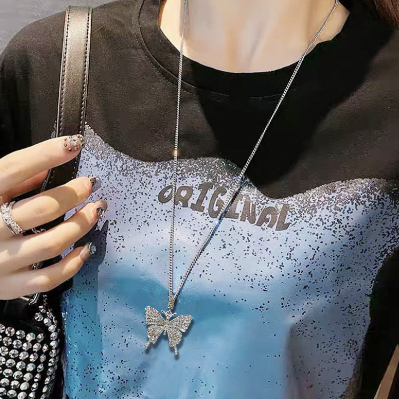 Silver Fishbone Necklace Set With Diamond All Match Student Net Red Accessories