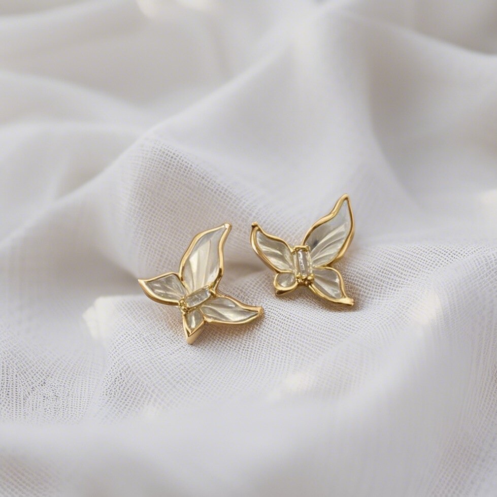 Women's Unique Design White Oil Butterfly Earrings