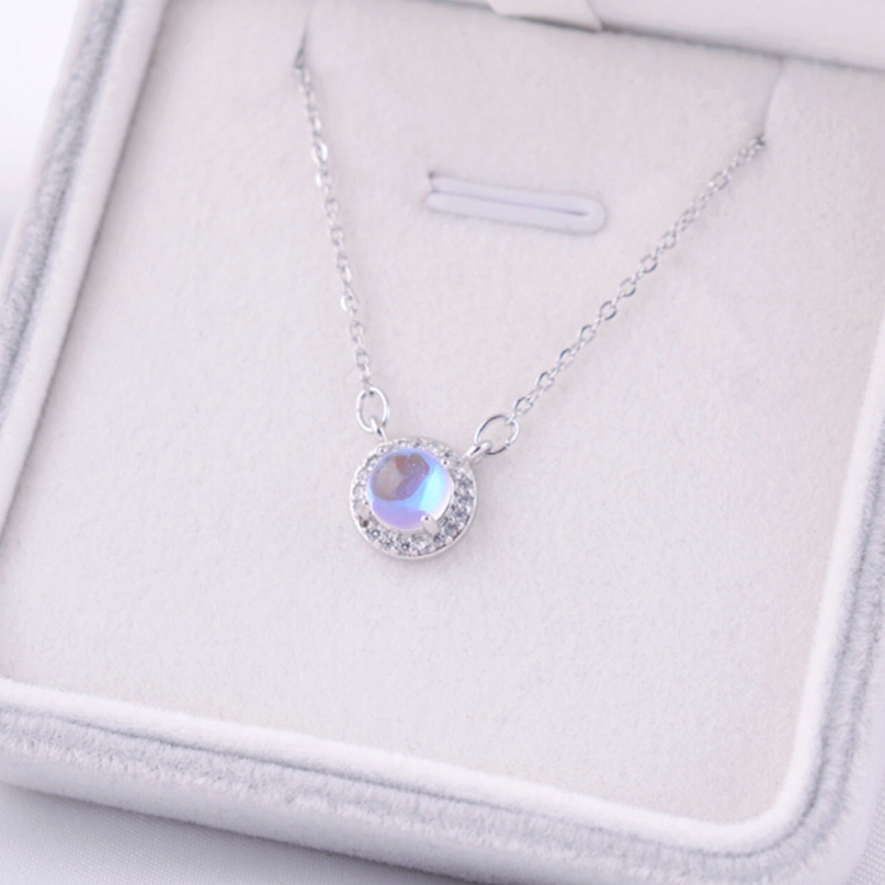 925 Silver Necklace Moonstone Micro-inlaid Full Diamond
