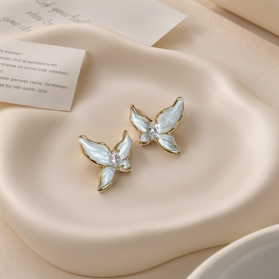 Women's Unique Design White Oil Butterfly Earrings
