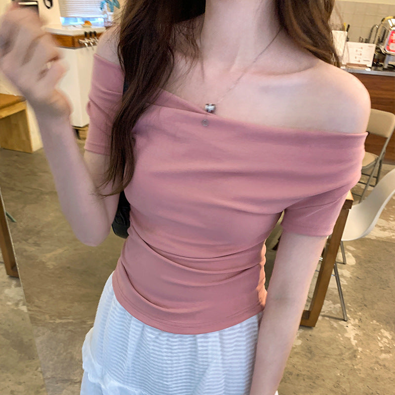 Off-shoulder Slim T-shirt Women Short Sleeve