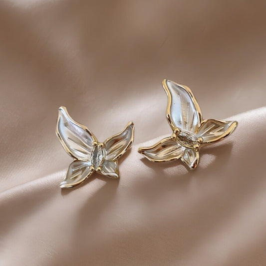 Women's Unique Design White Oil Butterfly Earrings
