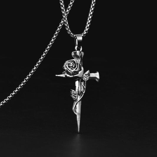 Retro Rose Cross Ornament Men And Women Long Necklace