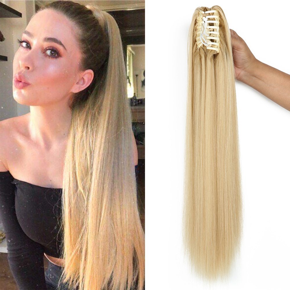 Fashion Ponytail Claw Clip Long Straight Hair Human Wig Fluffy