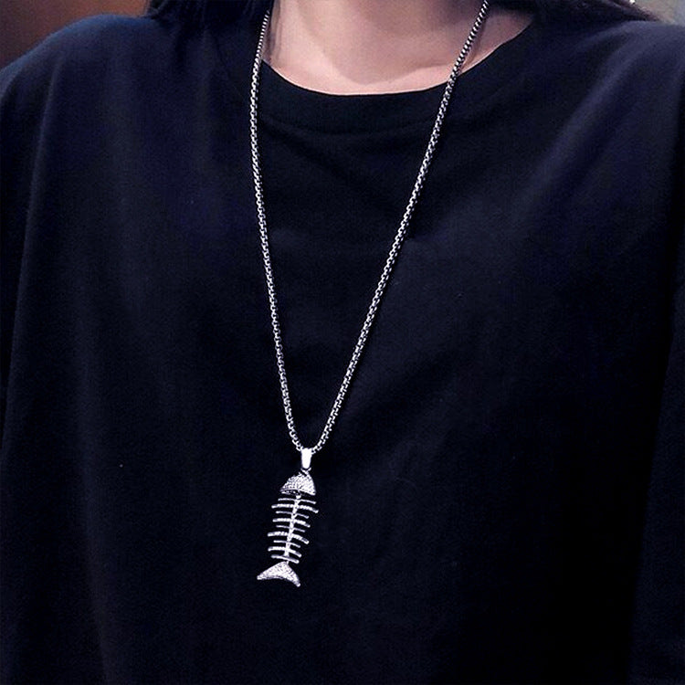 Silver Fishbone Necklace Set With Diamond All Match Student Net Red Accessories