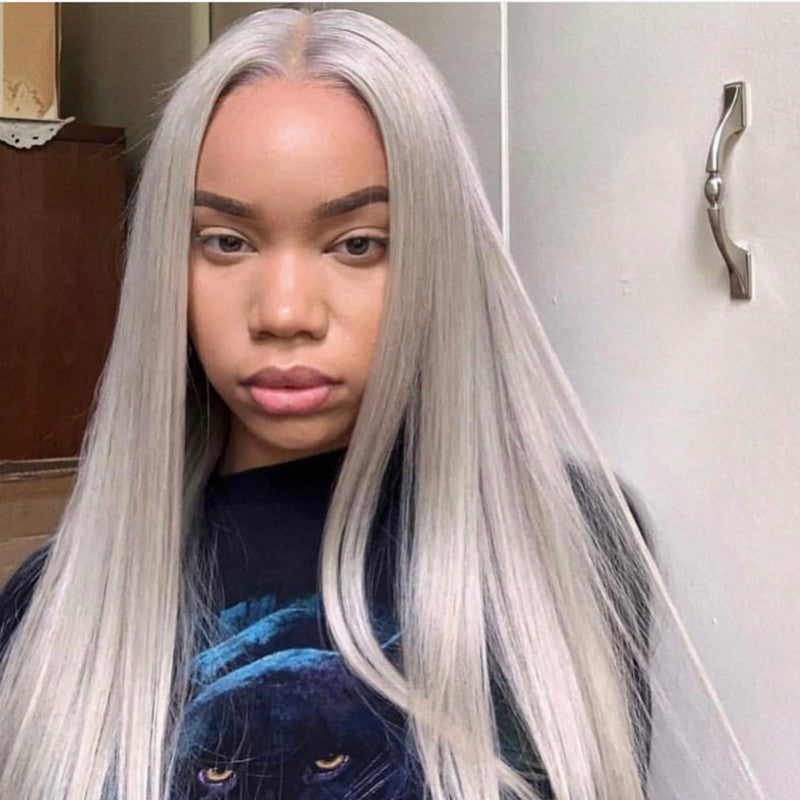 European And American Mid-length Straight Hair Light Gray