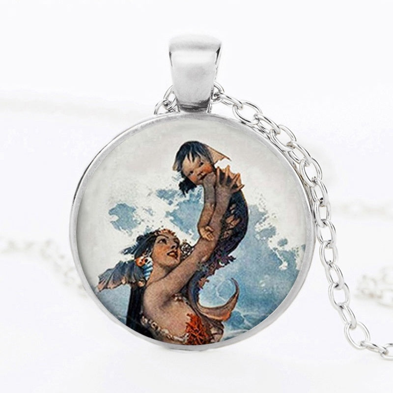 The Kiss Starry Night Sunflower Glass Necklace Van Gogh Klimt Painting Round Pendant Chain Necklaces For Women Girls