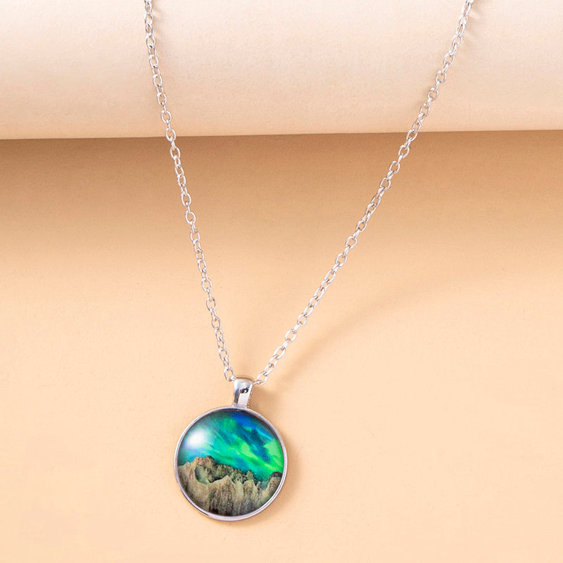Classic Universe Starry Mountains Necklace Art Picture Cabochon Glass Pendant Necklaces For Women Men Aesthetic Jewelry