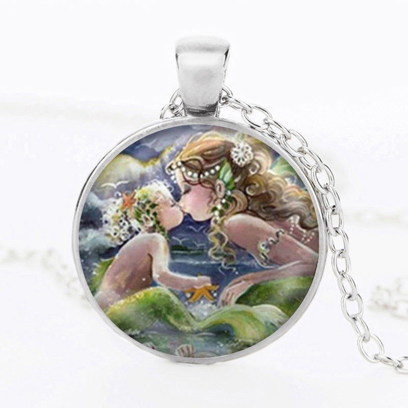 The Kiss Starry Night Sunflower Glass Necklace Van Gogh Klimt Painting Round Pendant Chain Necklaces For Women Girls