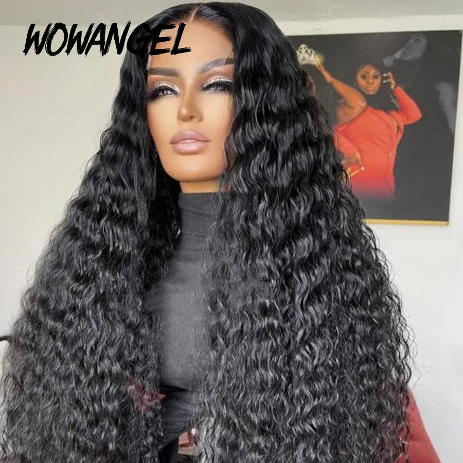 WOWANGEL 34inch Water Wave Wigs 5x5 HD Lace Closure Human Hair Wig 250% Melt All Skins Closure Curly Wig Remy Hair Wig For Woman