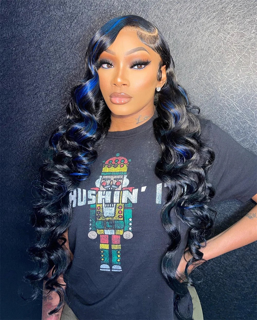 Highlight  Black With Blue 13x6 Transparent Lace Frontal Wigs Human Hair Wig For Women Brazilian  Hair Glueless Full Lace Wigs