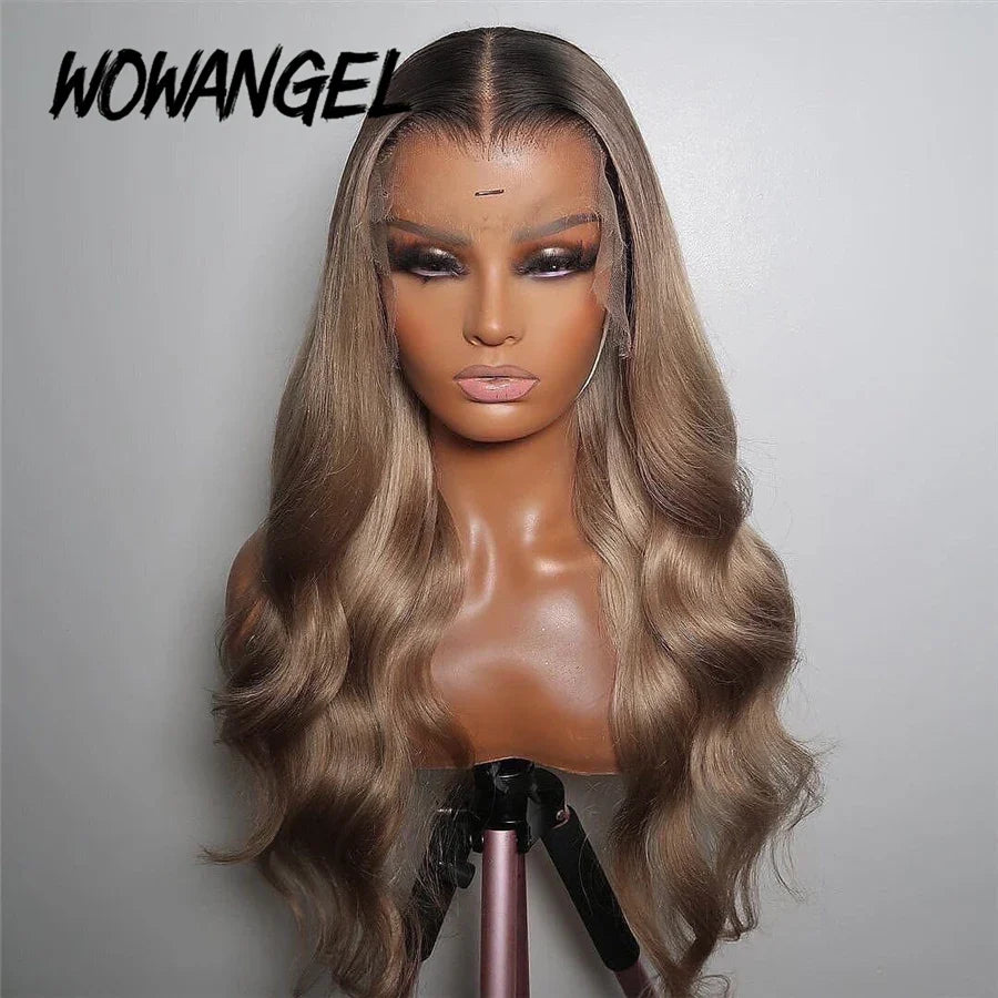 28inch Ash Blonde Body Wave Real HD Lace Front Human Hair Wig Melt Skins Ombre Colored Wigs 13x6 Full Lace Frontal Wig Glueless