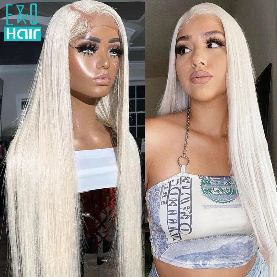 White Human Hair Wigs For Women Platinum Blonde Lace Front Wig Human Hair Straight Brazilian Remy Hair HD Transparent Lace Wigs