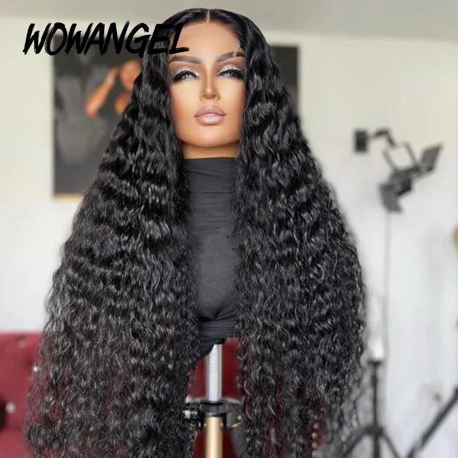WOWANGEL 34inch Water Wave Wigs 5x5 HD Lace Closure Human Hair Wig 250% Melt All Skins Closure Curly Wig Remy Hair Wig For Woman
