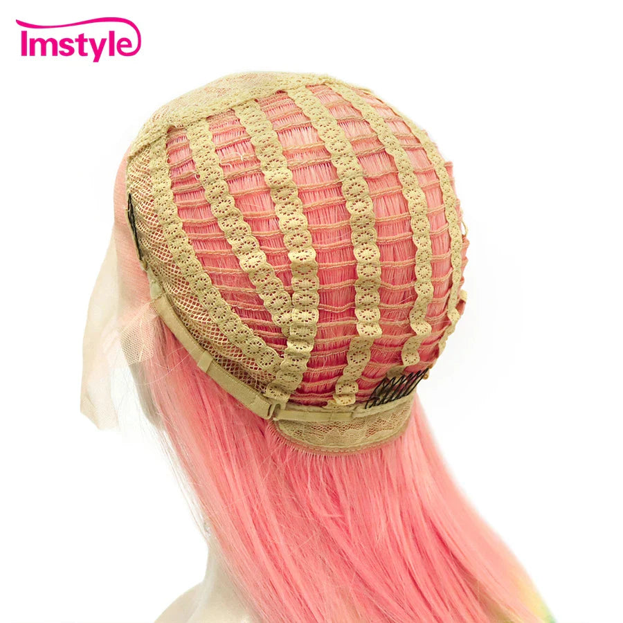 Imstyle Rainbow Synthetic Lace Front Wig Colorful Lace Wigs Ombre Wig For Women Long Wavy Wigs Cosplay Party Heat Resistant