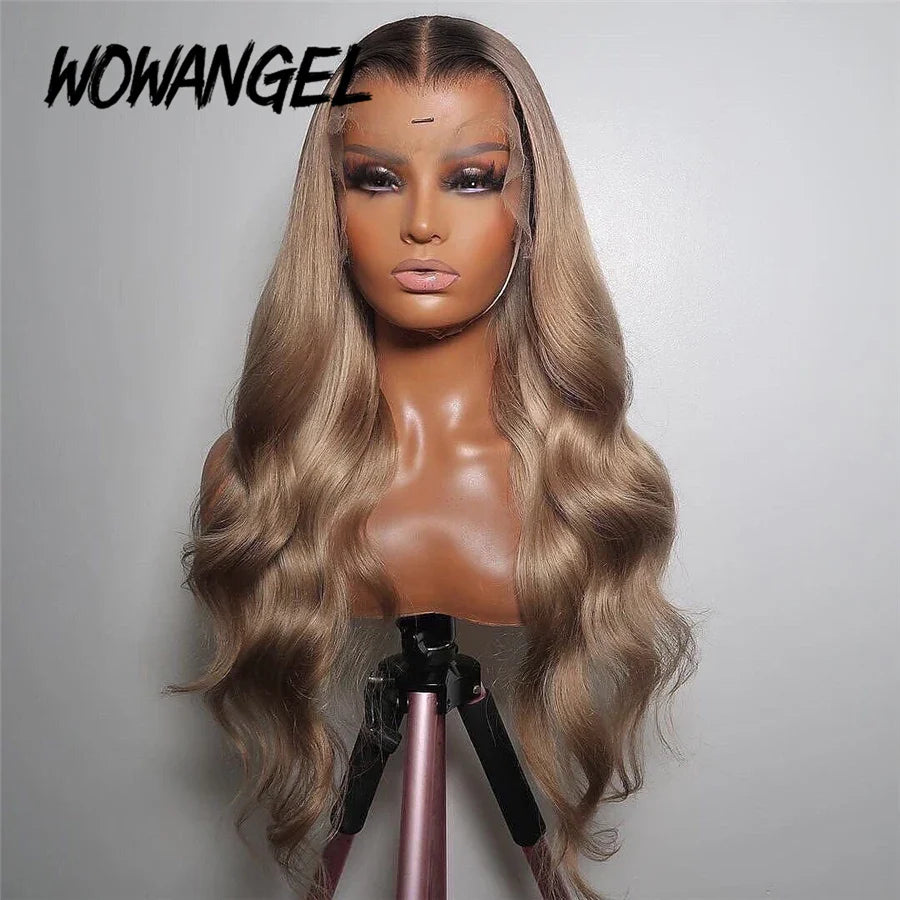 28inch Ash Blonde Body Wave Real HD Lace Front Human Hair Wig Melt Skins Ombre Colored Wigs 13x6 Full Lace Frontal Wig Glueless