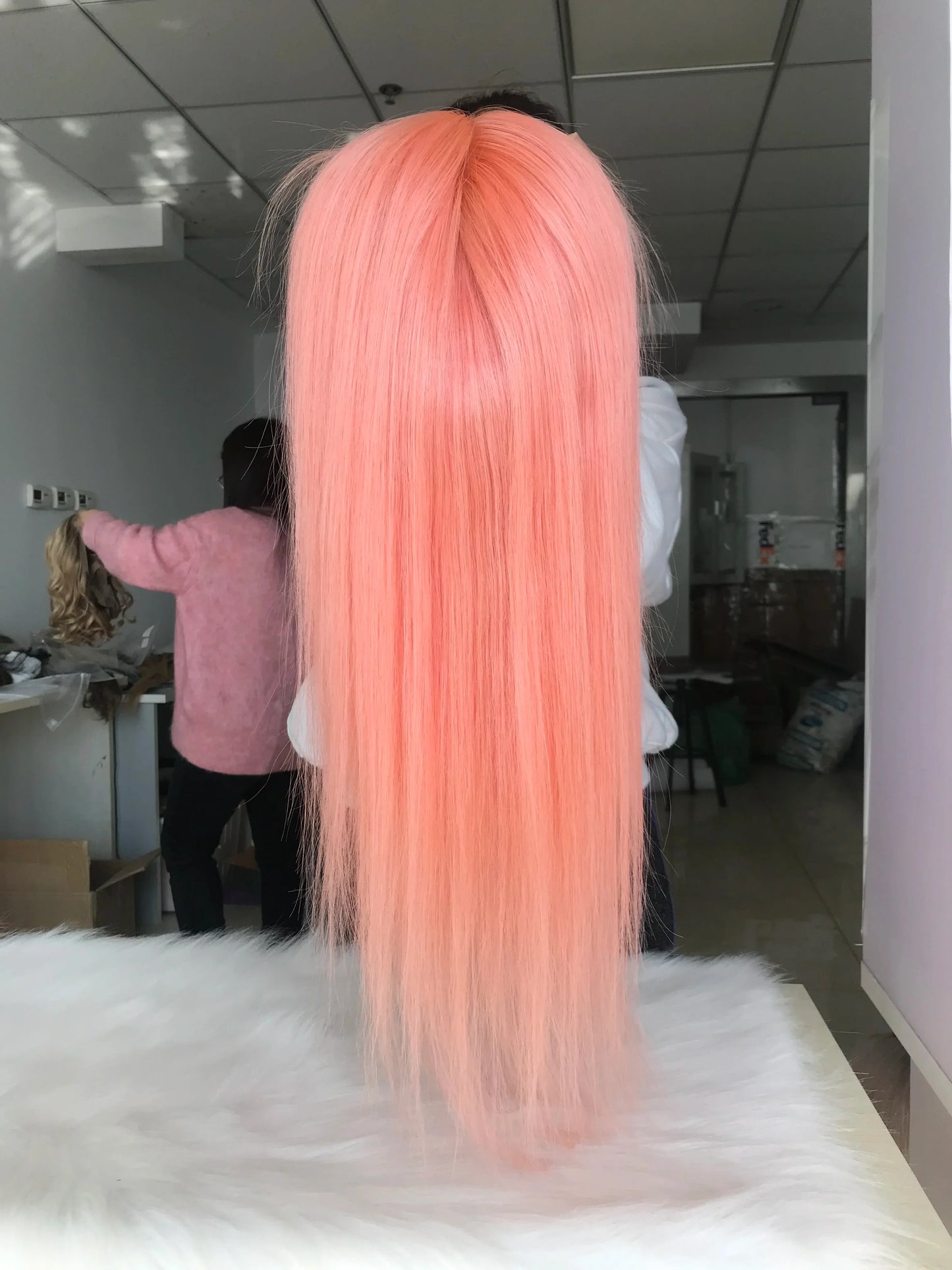 QueenKing hair Full Lace Human hair Wig 130% Density Pink Silky Straight Hair 100% Brazilian Human Remy Hair