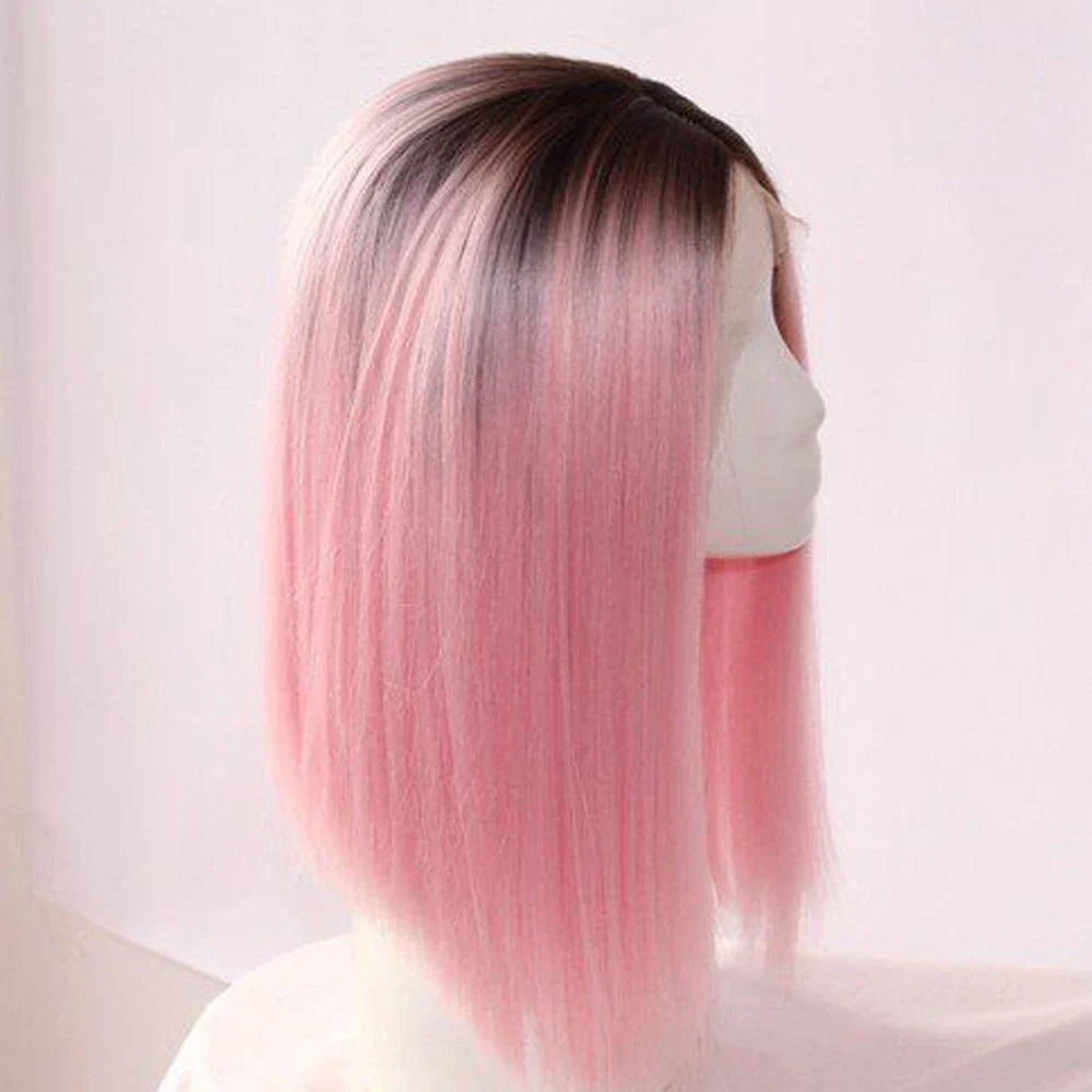 Staright Full Lace Human Hair Wigs Ombre Black Pink Pre Plucked Remy Hair With Baby Hair