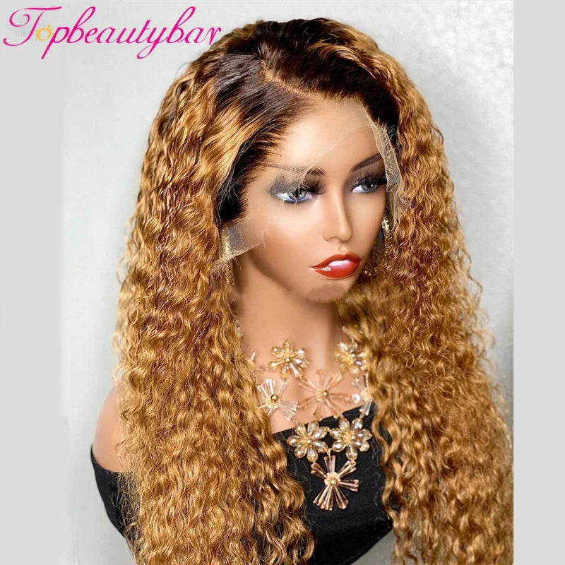 Topbeautybar Ombre Blonde 13X4 Lace Front Wigs 180% Curly Brown Brazilian Remy Lace Front Human Hair Wigs For Women Preplucked
