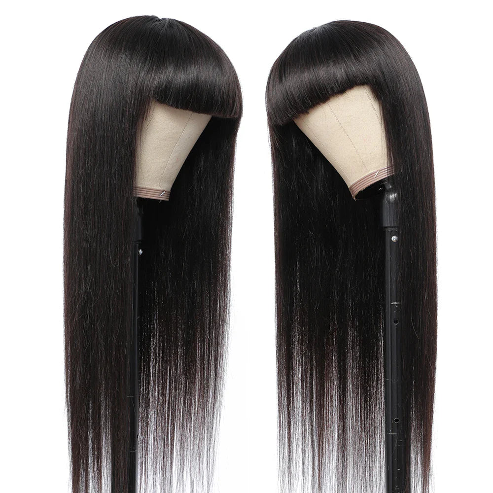 Long Straight Hair Wigs With Bangs Burg Blonde Natural Color Brazilian 9A Remy Human Hair Full Machine Wigs 8-28In EUPHORIA