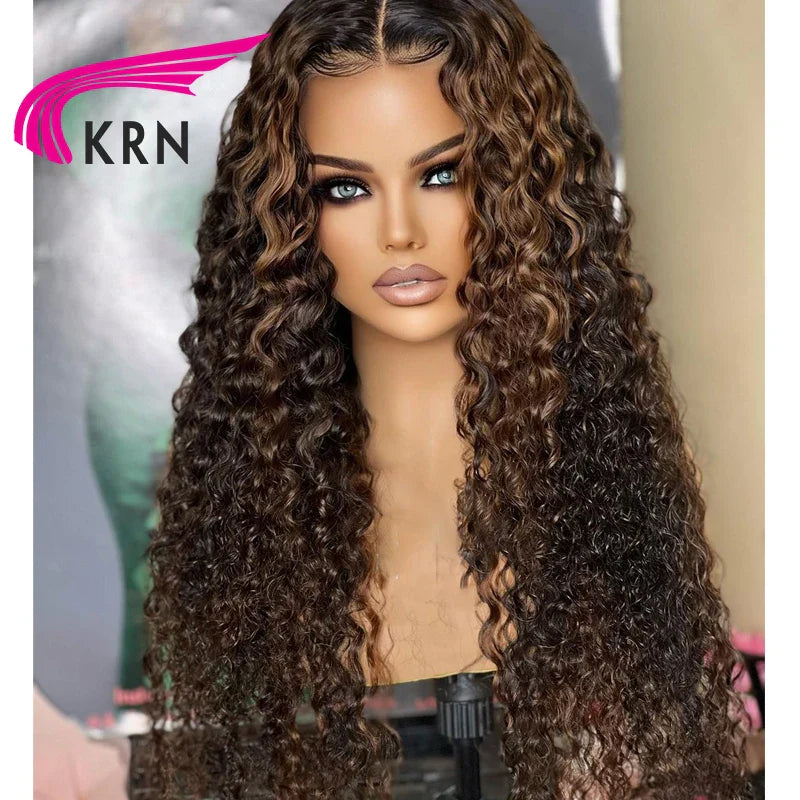 KRN Ombre Blonde Curly 4x4 Closure Wigs With Baby Hair  13x6 Lace Front Brazilian Hair Wigs Highlight Human Hair Wig For Women
