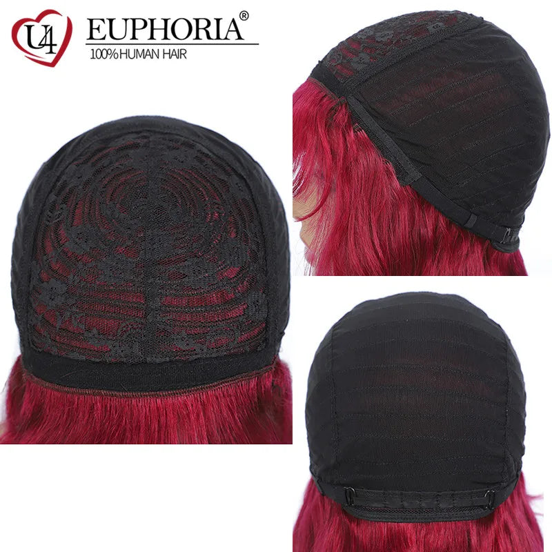 Long Straight Hair Wigs With Bangs Burg Blonde Natural Color Brazilian 9A Remy Human Hair Full Machine Wigs 8-28In EUPHORIA